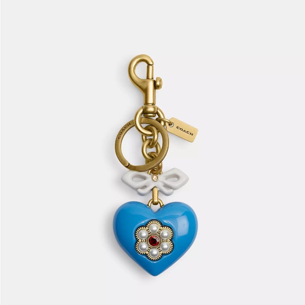 NWT Coach Blue Heart Bag Charm Blue/Gold CBH12